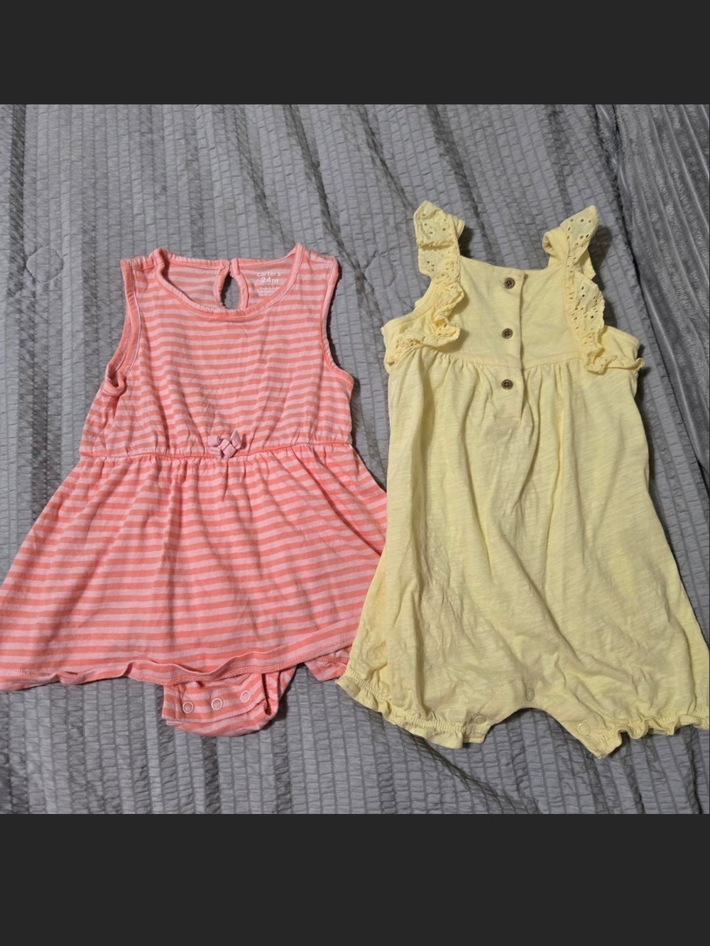 Carter's Pink Striped and Yellow Ruffle Baby One-Piece Bodysuits